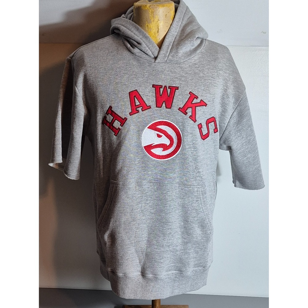 Atlanta Hawks Starter Mens Short Sleeve Hoodie Small Gray Red NEW NWT
